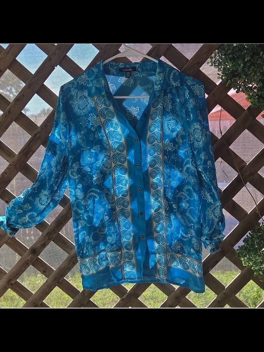 Rafaella Teal Paisley-Print Button Front Blouse